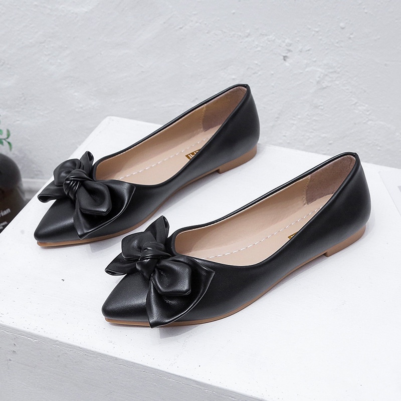 Giày búp bê IELGY da pu thắt nơ xinh xắn thời trang công sở cho bạn gái