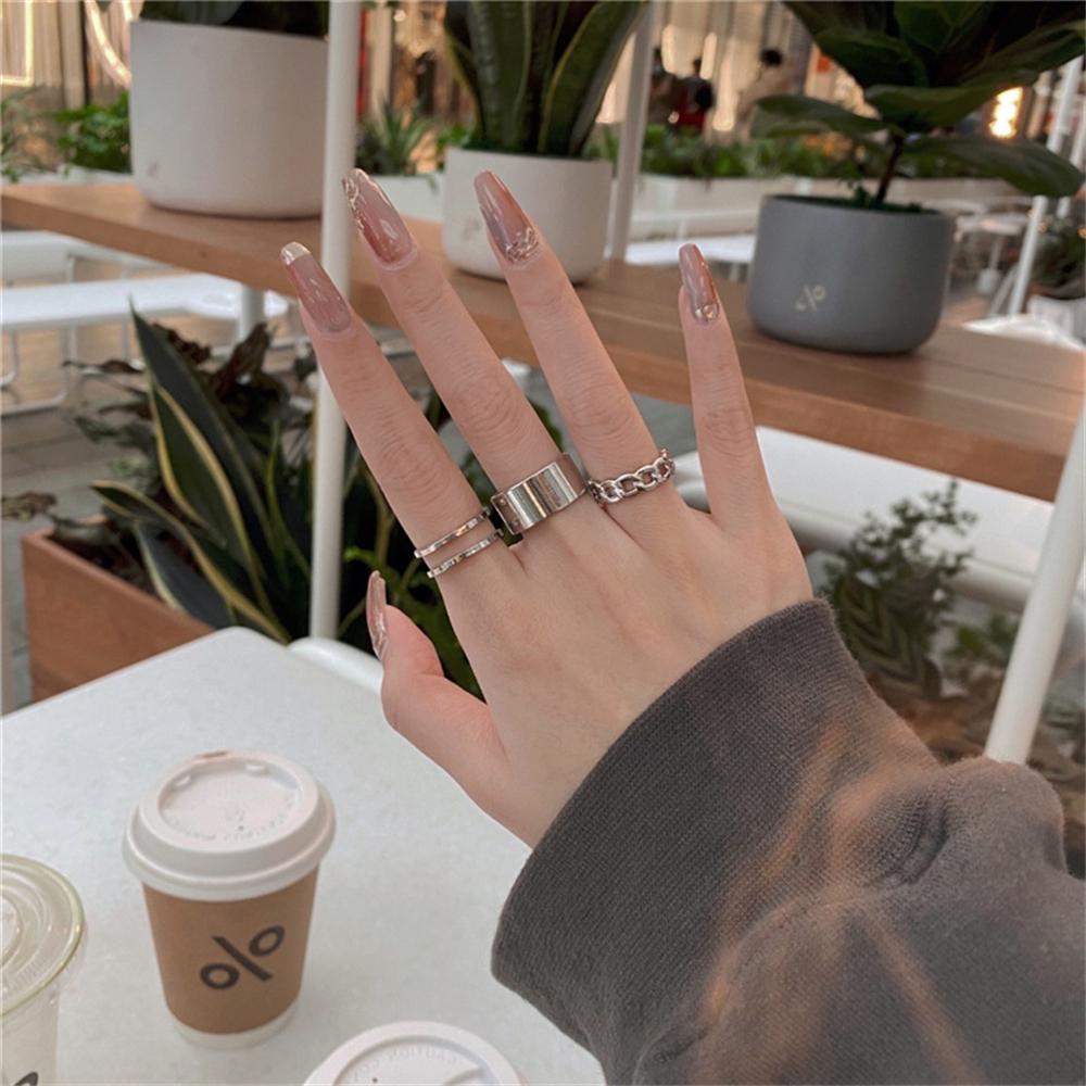 Set 1 / 3 Nhẫn Dạng Mở Phong Cách Punk Thời Trang Cho Nữ