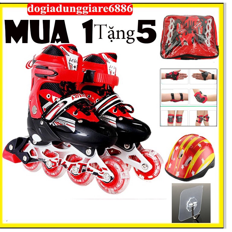 Giày trượt patin trẻ em bánh xe phát sáng full bảo hộ chân tay và mũ tặng túi đựng và móc dính tường hàng chất lượng