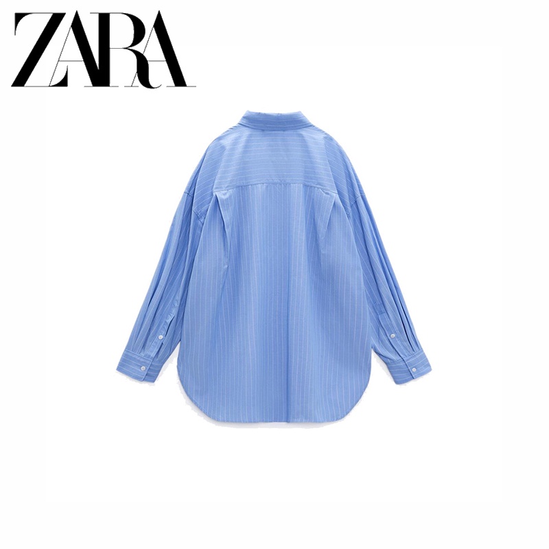 Zara Áo Sơ Mi Dài Tay Dáng Rộng Hoa Văn Kẻ Sọc Giản Dị Thời Trang Mùa Thu Dành Cho Nữ