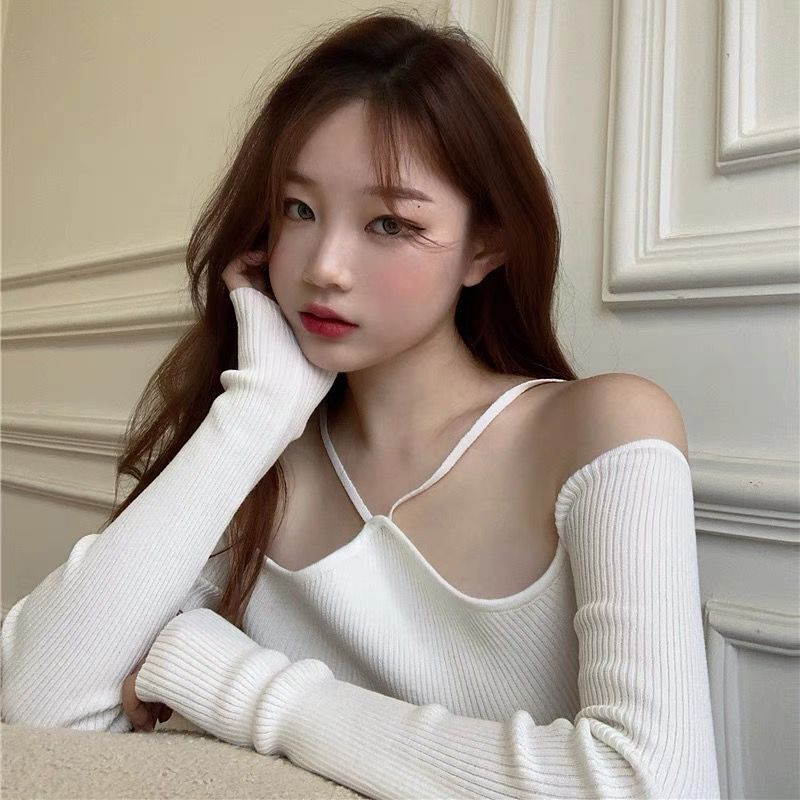 Áo dệt kim NZN  trễ vai dáng ngắn phong cách Hàn Quốc thời trang quyến rũ