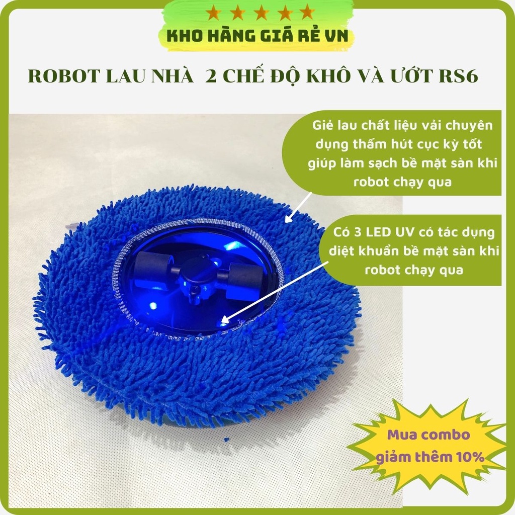 Robot lau nhà có đèn UV khử khuẩn nền nhà sử dụng pin sạc qua cổng USB an toàn tiện lợi - hàng nội địa Trung có bảo hành