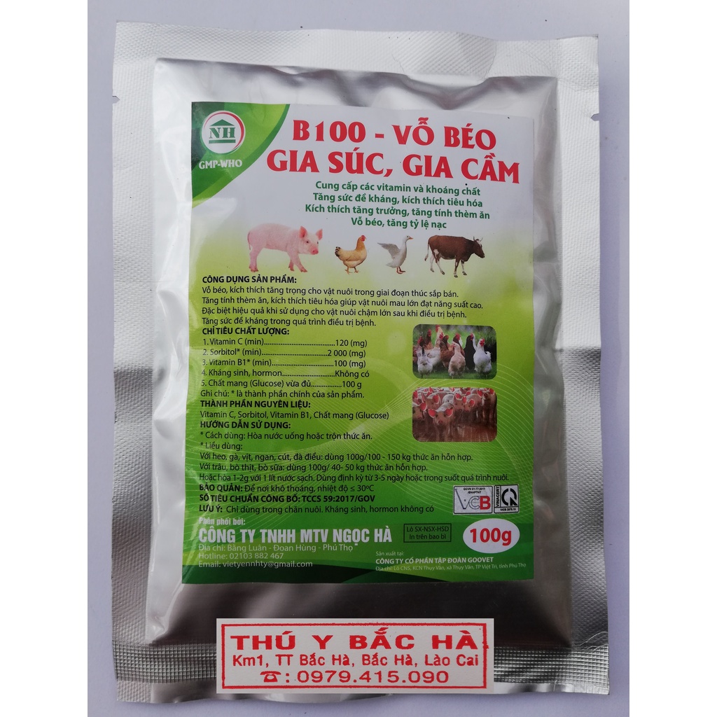 1 gói 100g B100 Dùng vỗ béo cho gia súc, gia cầm của công ty Ngọc Hà