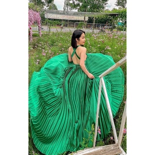 maxi lụa dập ly siêu xoè xẻ tà nhiều màu