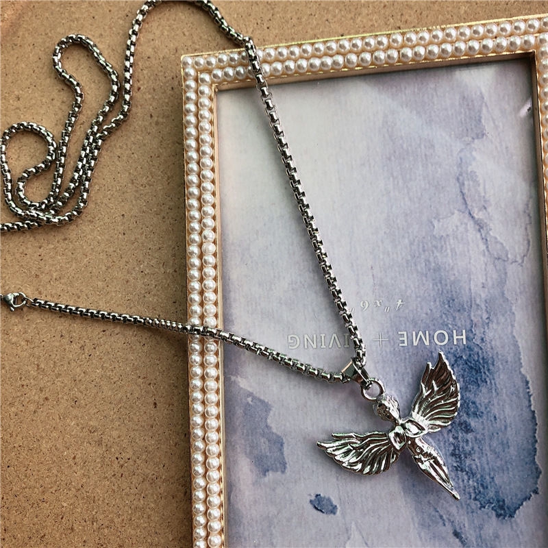 Dây Chuyền Thép Titan Mặt Đôi Cánh Thiên Thần Phong Cách Hip Hop