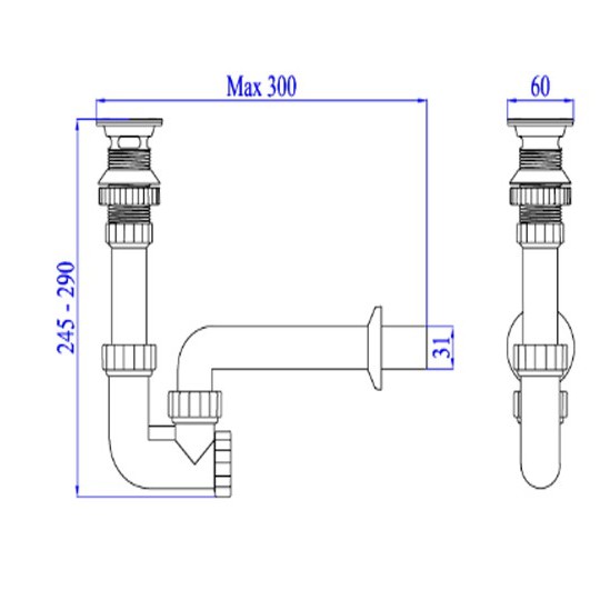 Bộ xả lavabo nhựa Hùng Anh (Nút Lật) - xả chậu rửa mặt cao cấp Nhựa dày