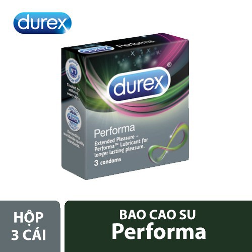 [Hàng Chính Hãng]  Bao cao su Durex Performa HỘP 3 CÁI  Size 52mm - Hộp 03 cái (Bcs Kéo Dài Thời Gian Yêu)