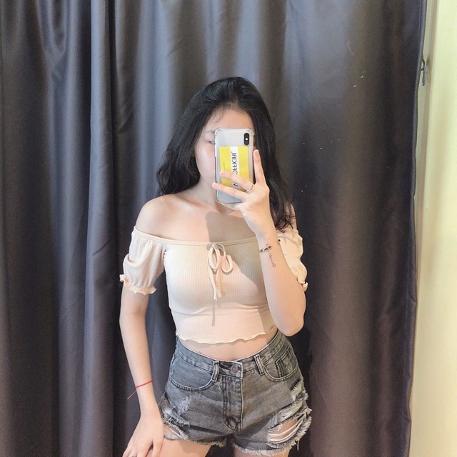 Áo croptop bẹt vai- áo ko có nơ - deal sốc