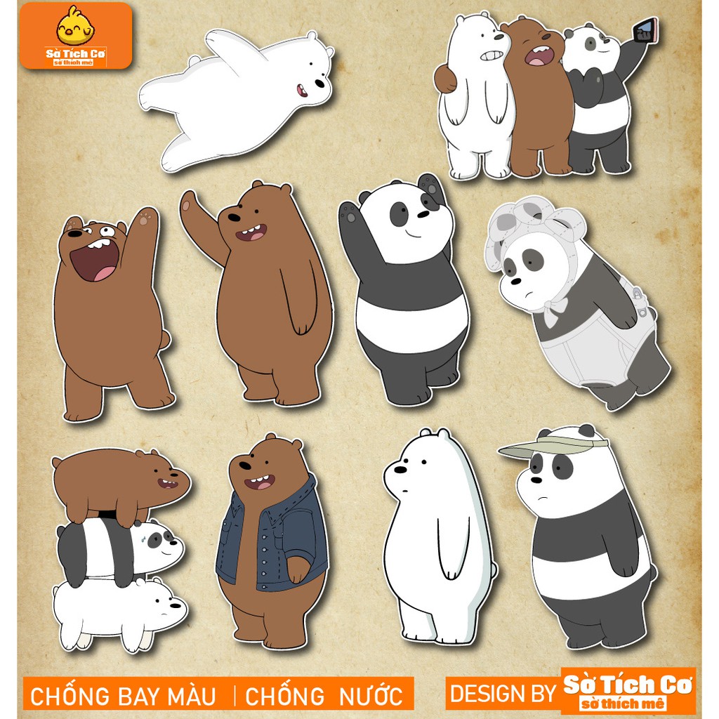 Sticker We Bare Bear dán điện thoại, laptop, mũ bảo hiểm, guitar, vali MSP: STC-23