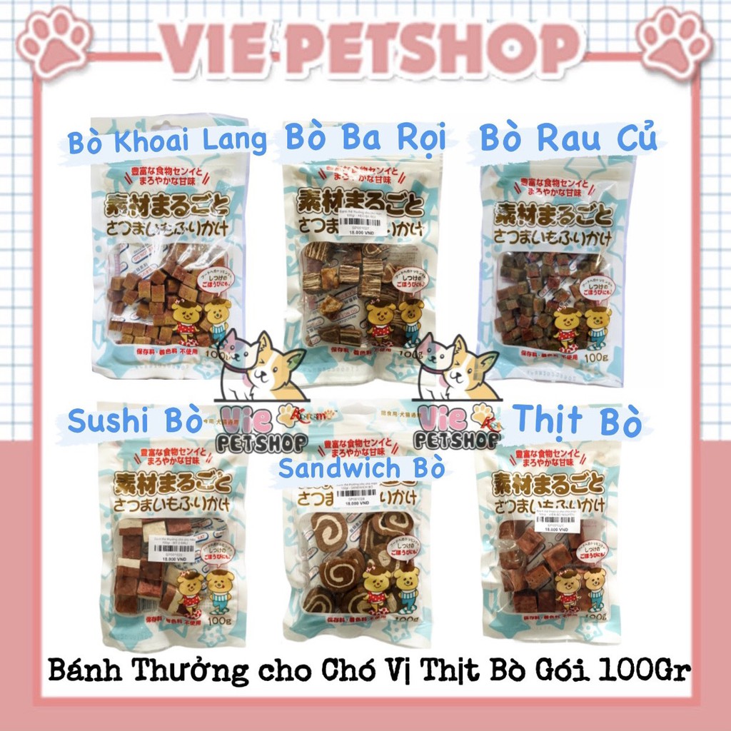 Bánh Thưởng cho Chó Vị Bò Gói 100Gr | Vie PETSHOP
