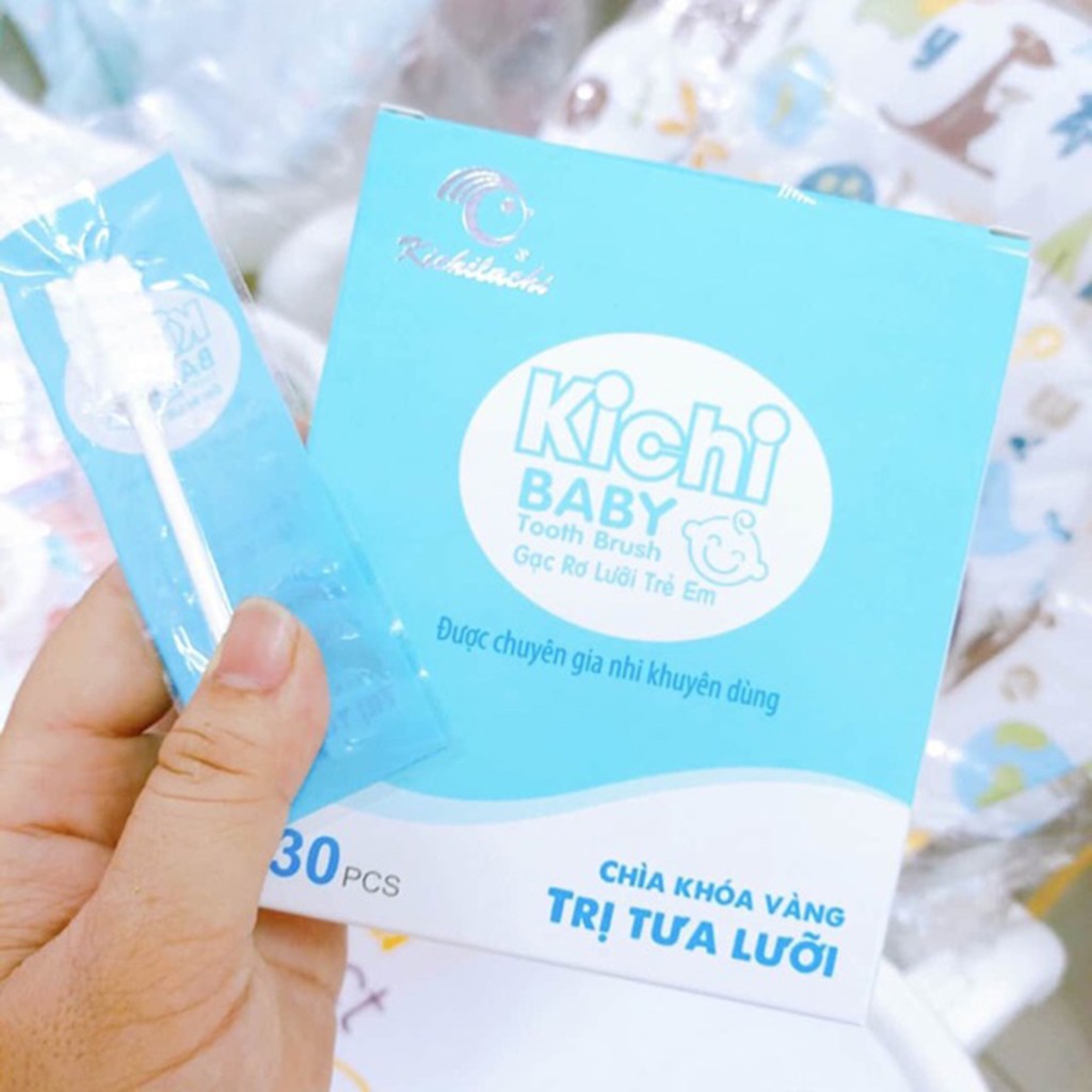 Rơ lưỡi que Kichi Baby chính hãng - Hộp 30 chiếc [Không lo bé sựa hay cắn vào tay mẹ]