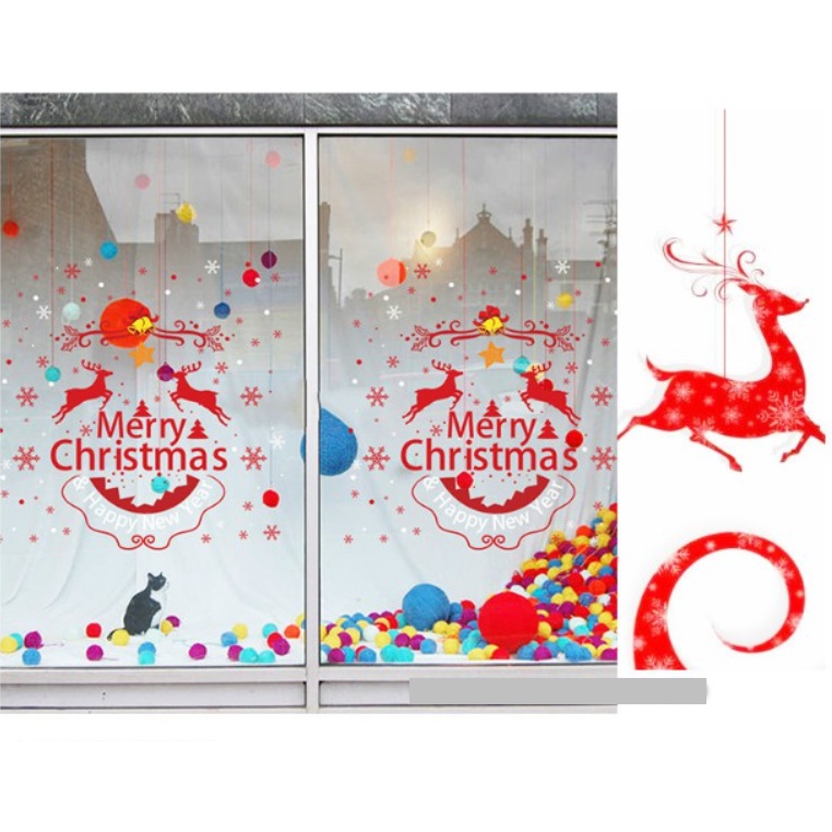 Decal trang trí Noel Hít Tĩnh Điện - Tuần lộc đỏ