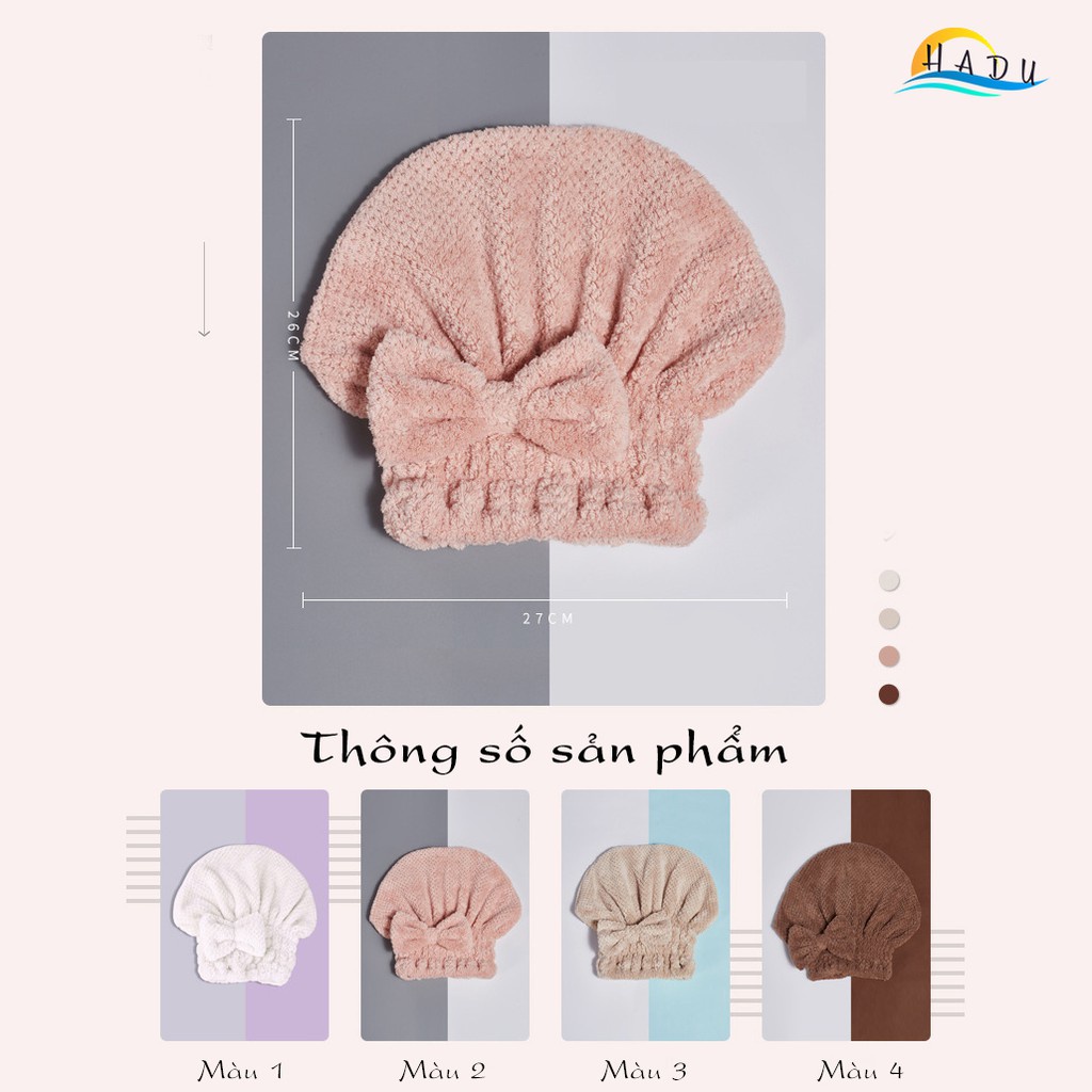 Mũ trùm đầu khi tắm quấn ủ tóc cao cấp nơ kiểu Nhật lông cừu san hô thấm hút tốt mũ ủ tóc nhanh khô mềm mịn an toàn
