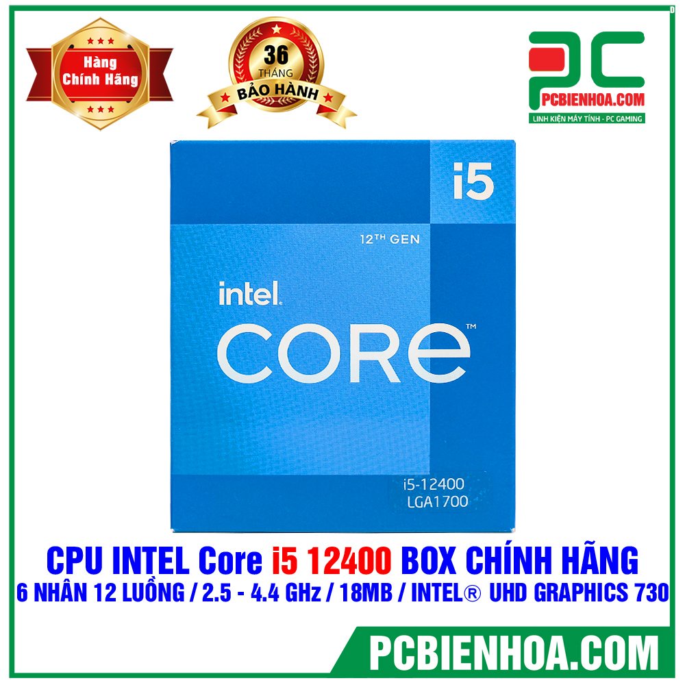 CPU - Bộ vi xử lý Intel Core i5-12400 (Upto 4.4Ghz, 6 nhân 12 luồng, 18MB Cache, 65W) - Socket Intel LGA 1700) BOX HÃNG