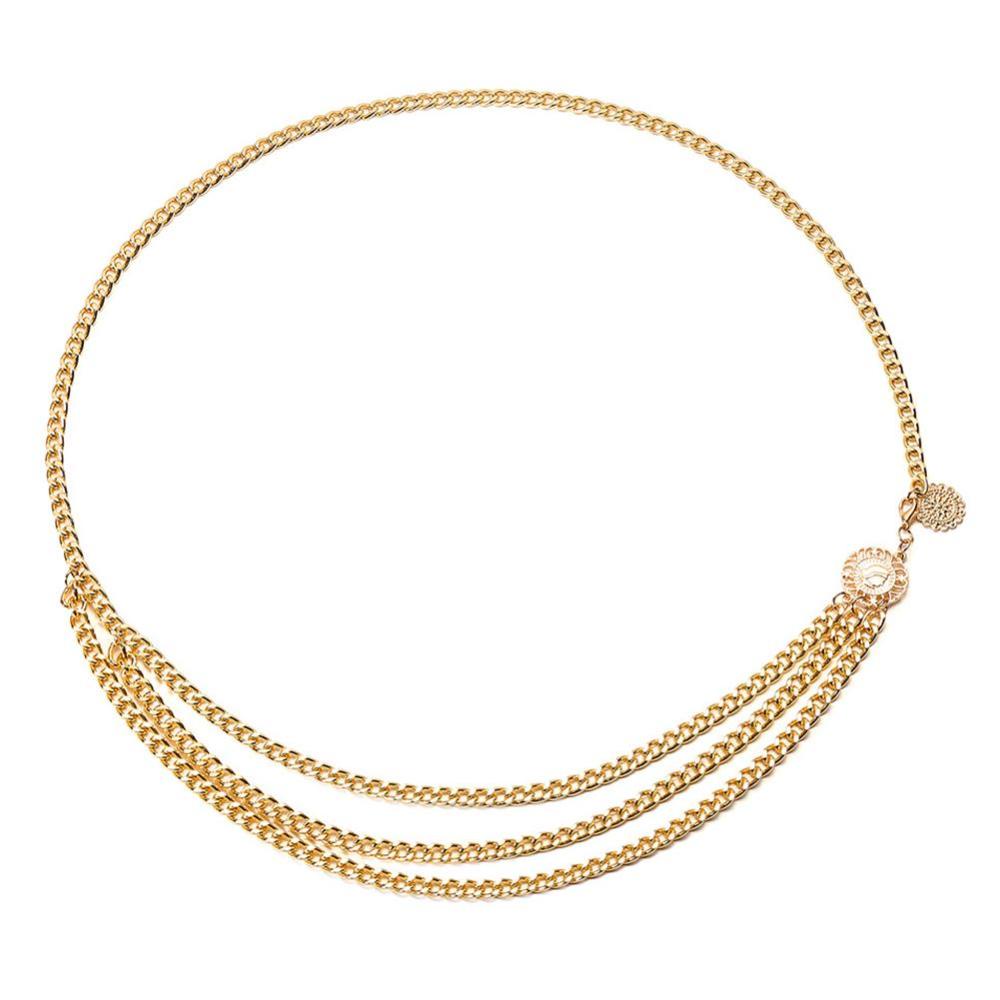 SMARTSIMPLE Retro Gold Belts for Women Waistbands Narrow Metal Chain Chunky Fringes All-match Multilayer Long Tassel for Party Jewelry Dress F7N3