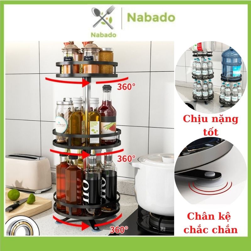 Kệ gia vị xoay 360 độ Kệ đựng gia vị thép 3 tầng cao cấp sơn tĩnh điện không gỉ M05 ( kệ xoay 2 tầng 3 tầng)