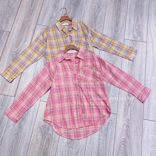 Áo sơ mi kẻ hồng hoặc vàng siêu hót | BigBuy360 - bigbuy360.vn
