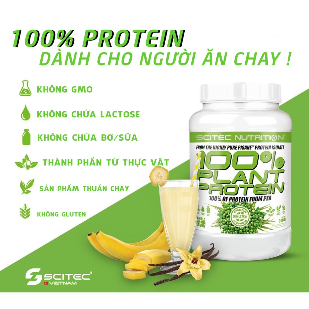 Whey Protein Thực Vật | Scitec 100% Plant Protein 900G - Đạm thực vật cho người ăn chay.