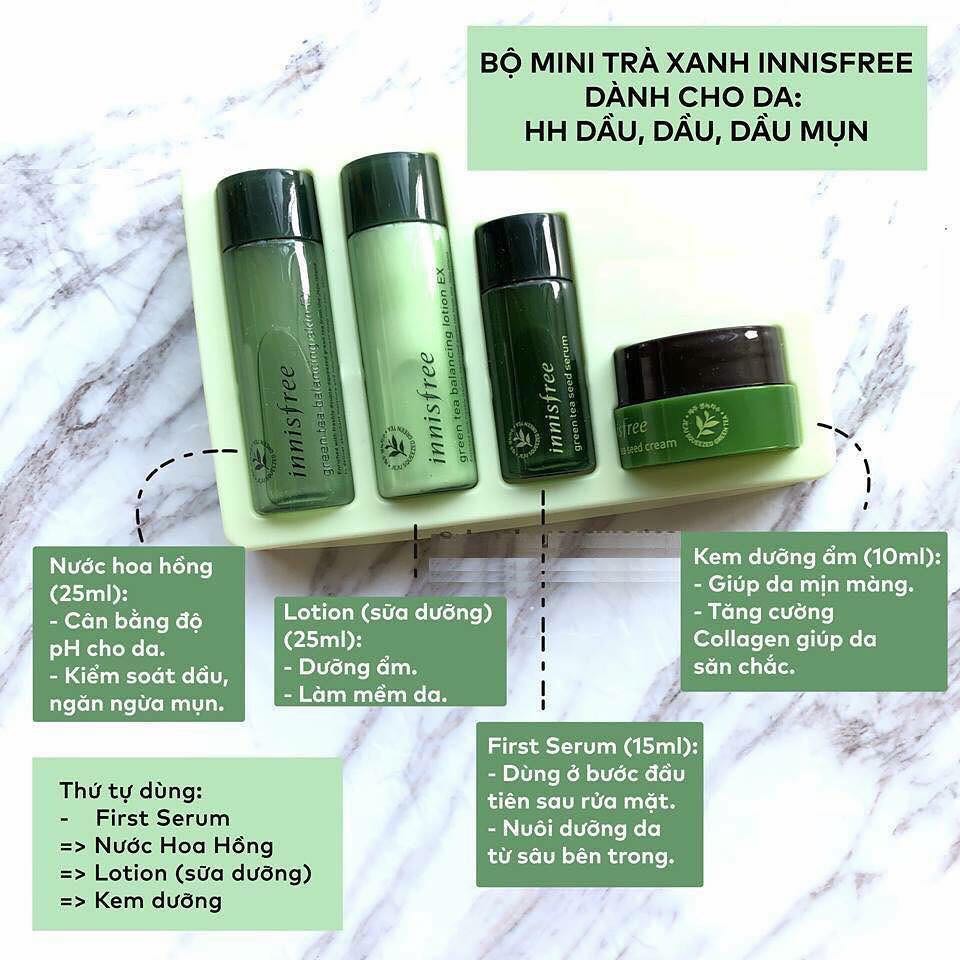 BỘ KEM DƯỠNG ẨM DA TRÀ XANH mini Innisfree Green Tea Special Kit 4 in 1 MỚI NHẤT