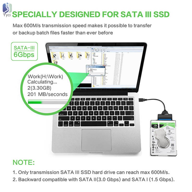 Yy USB 3.0 to SATA 22 Pin 2.5 Inch Hard Disk Driver SSD Adapter Cable Super Speed Converter @VN