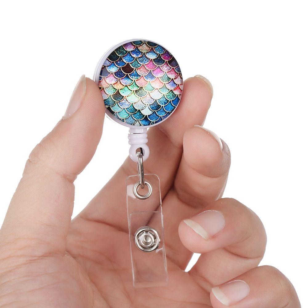 DAPHNE 1pc Fashion Badge Holder Office Supplies Lanyards Retractable Key Ring ID Name Card Anti-Lost Clip Stationery High Quality Unisex Mermaid Scales Pattern