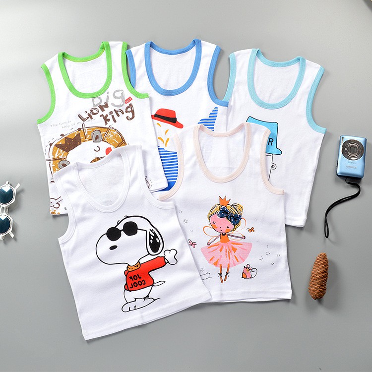 Áo Thun Sát Nách Vải cotton In Hoạt Hình Thời Trang Mùa Hè Cho Bé