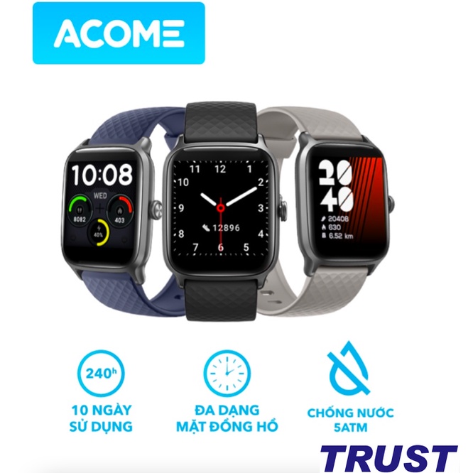 Đồng Hồ Thông Minh ACOME Smart Watch S1 Tiện Ích Chống Nước Nhận Thông Báo, Thay Hình Nền, Đo Nhịp Tim Chống Nước  5ATM