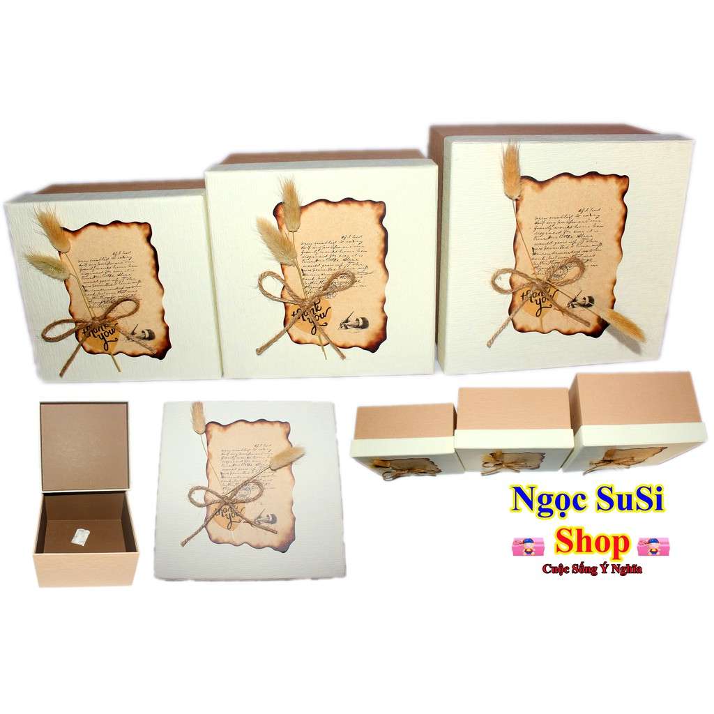 HỘP QUÀ VUÔNG IN CHỮ THANK YOU RẤT ĐẸP loại nhỏ + Tặng Hạt Xốp