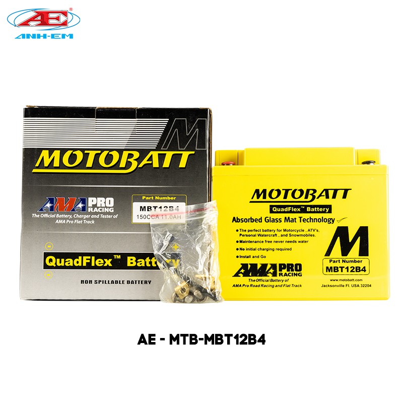 Bình điện MOTOBATT - MBT12B4 (12V-11A) dùng cho dòng xe môtô hàng chính hãng thương hiệu MOTOBATT