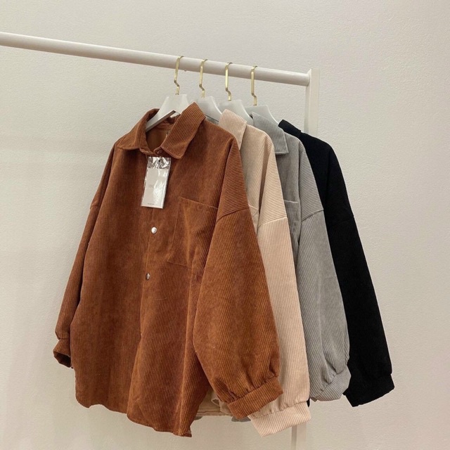 Áo Sơ Mi Nhung Gân Tăm Dáng Dài Form Rộng Nam Nữ - La mode