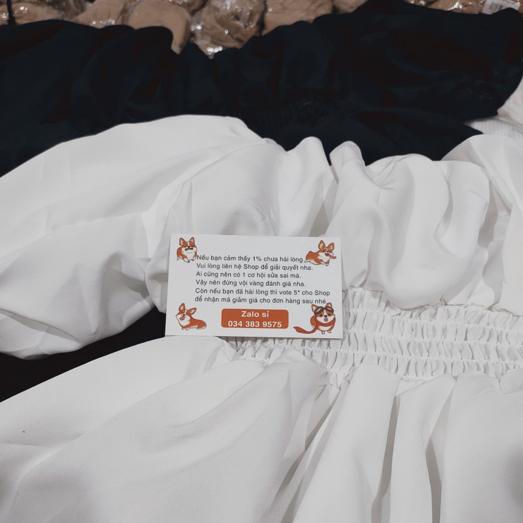 Áo trễ vai tay phồng- Áo bẹt vai bánh bèo nhún eo tôn dáng -alohashop91