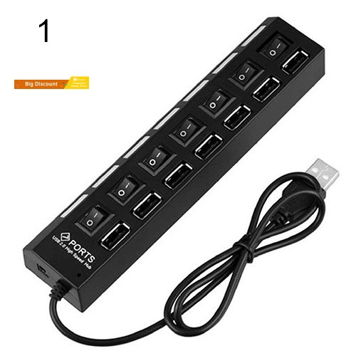 Bộ Chia 7 Cổng Usb 2.0 Tốc Độ Cao Có Công Tắc On / Off Cho Laptop Pc