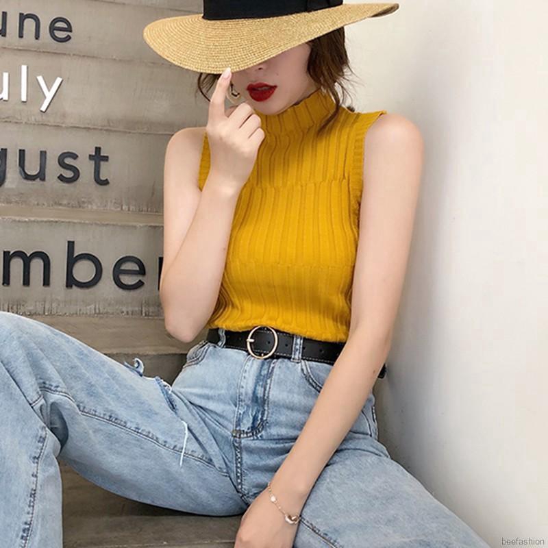 Áo Tank Top Dệt Kim Cổ Lọ Màu Trơn Thanh Lịch | BigBuy360 - bigbuy360.vn