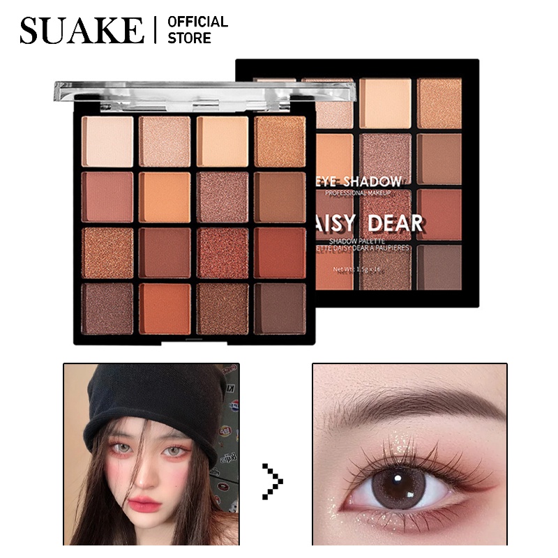 Bảng phấn mắt SUAKE 16 màu sắc hiệu ứng lì/ ánh nhũ lên màu chuẩn đẹp