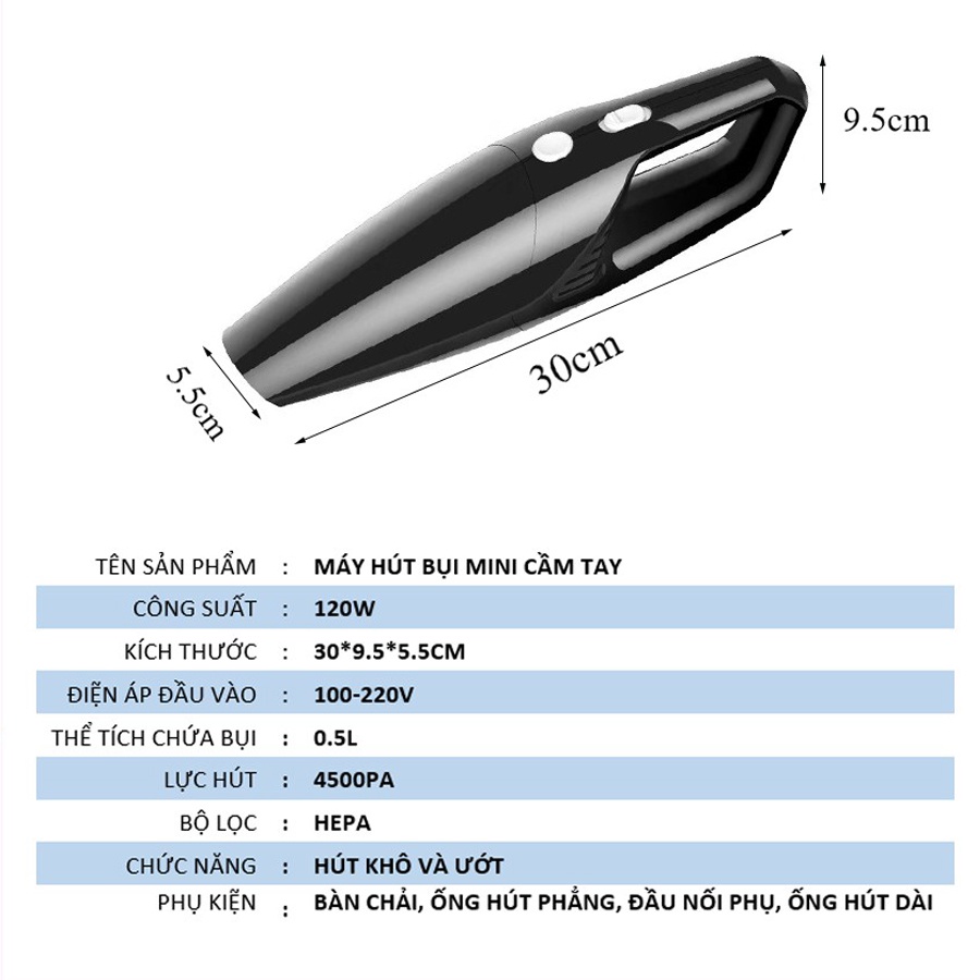 Máy Hút Bụi Cầm Tay Sạc USB, Máy Hút Bụi Không Dây Thiết Kế Nhỏ Gọn, Dễ Sử Dụng, Lực Hút Cực Mạnh, Nhiều Đầu Hút