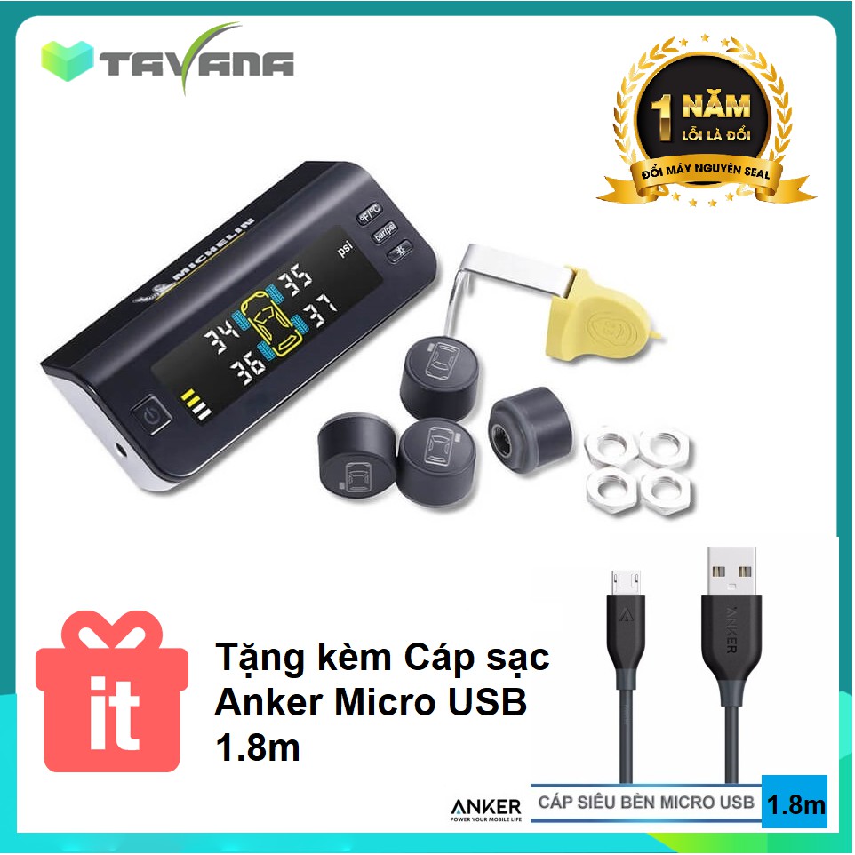 Cảm biến đo áp suất lốp ô tô Michelin FCR(W)-1+4STLE-1 Tặng cáp sạc Anker Micro USB 1.8m