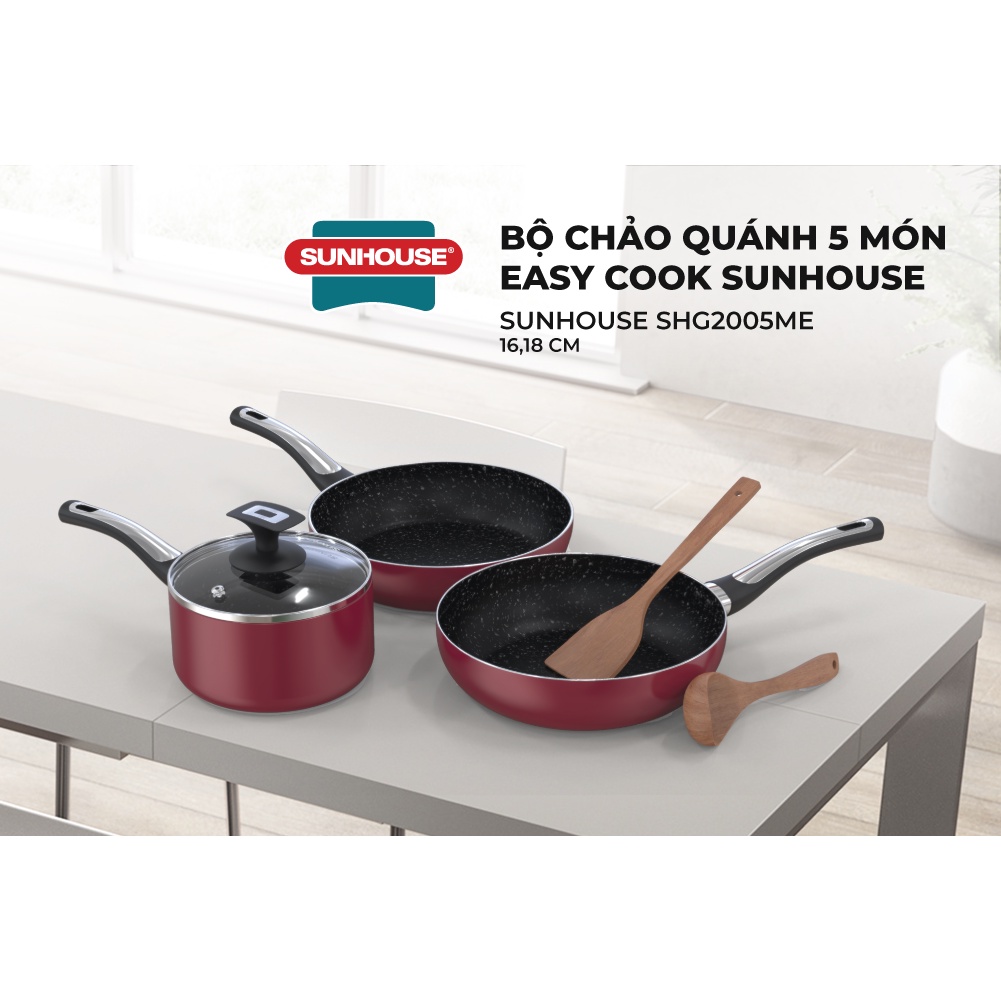 [Mã LIFEHL55 giảm 15% đơn250K] Bộ chảo quánh 5 món Easy Cook SUNHOUSE SHG2005ME