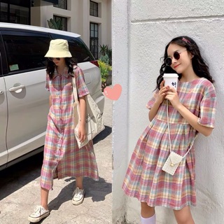 Váy kẻ hồng Ulzzang