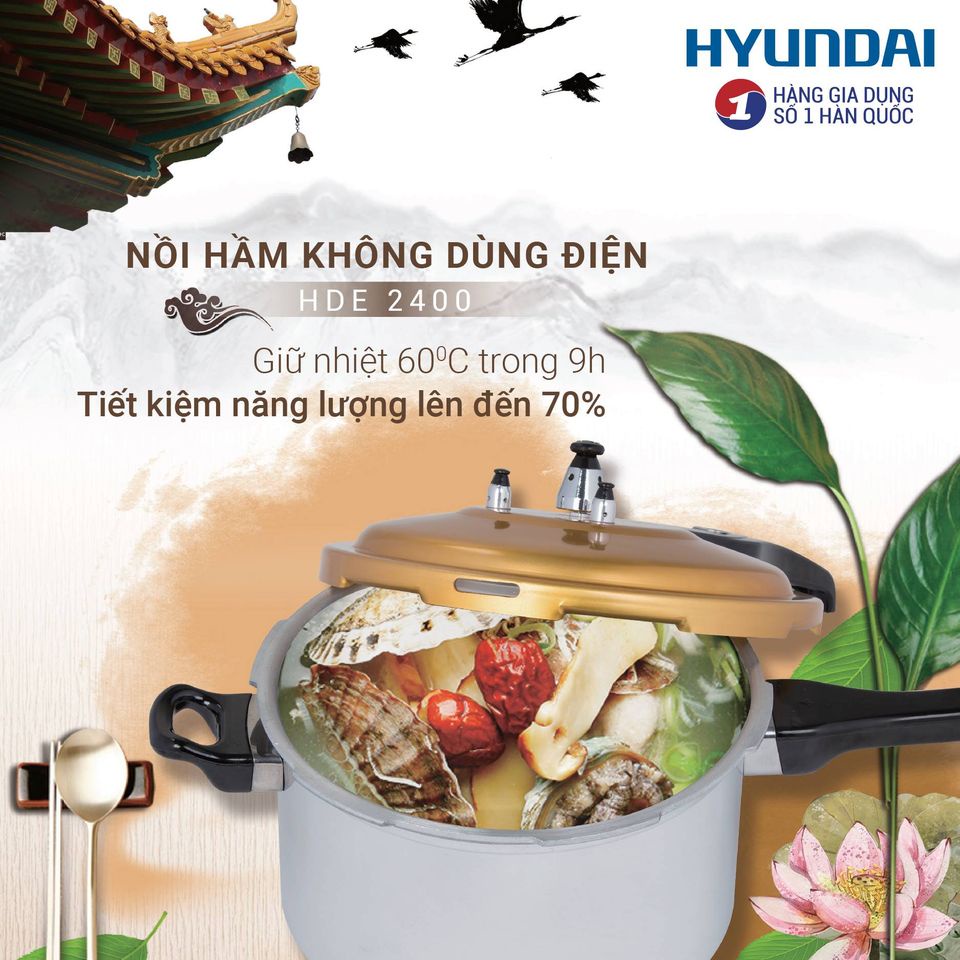 Nồi áp suất không dùng điện Hyundai 4L,5L,7L - Nồi hầm Hyundai nhập khẩu chính hãng