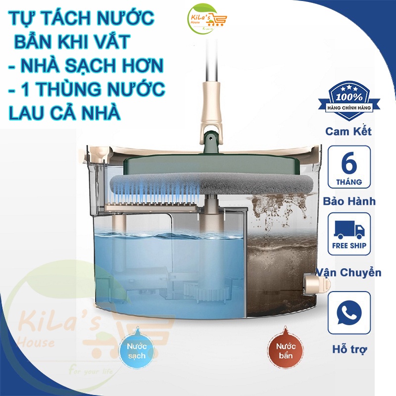 Bộ cây lau nhà thông minh K9 tự tách nước bẩn chính hãng, xoay 360 độ tiện lợi, siêu sạch, siêu nhanh (Tặng Bông Lau)