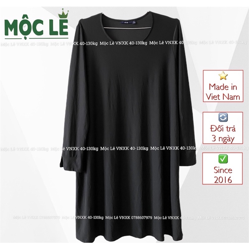 Đầm trung niên tay dài đen trơn phom xoè kiabi bigsize vnxk co dãn nhiều