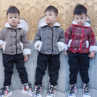 Áo dạ kẻ lót lông cho bé