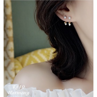 Bông tai, Khuyên tai bạc nữ bi tròn đính đá cá tính, sang chảnh K110 Bạc 925 cao cấp Trang sức Harmony