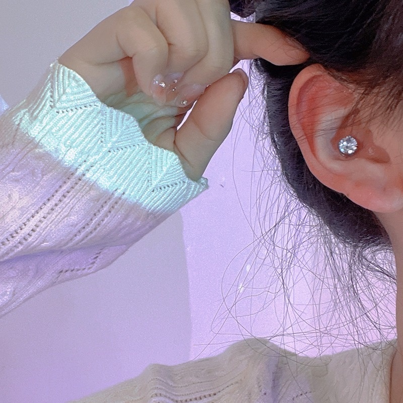 Khuyên Tai Kẹp Bốn Vòng Từ Tính Đính Đá Lấp Lánh 6/8MM Phong Cách Unisex Cho Tiệc Cưới
