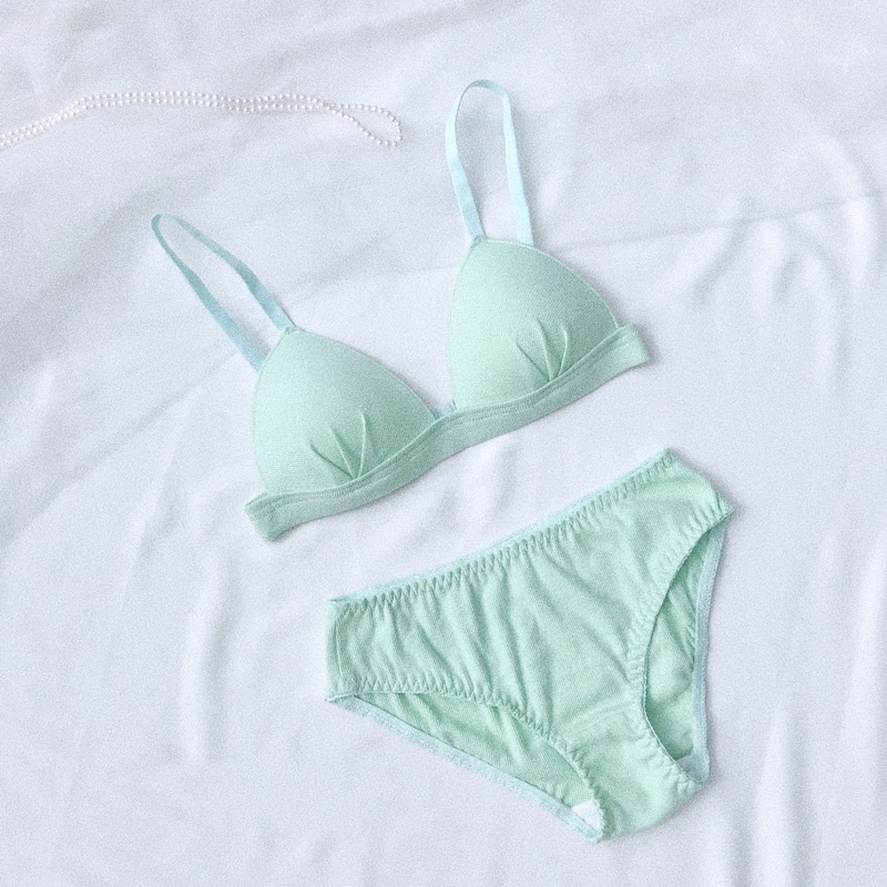 Bộ đồ lót áo tam giác thun tăm xanh mint pastel | BigBuy360 - bigbuy360.vn