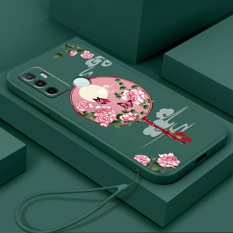 Ốp Điện Thoại Silicon Mềm Họa Tiết Hoa Mẫu Đơn Có Dây Đeo Cho oppo a53 a53 2020