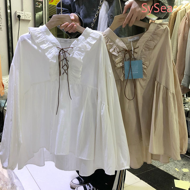 Áo Sơ Mi Tay Dài Dáng Rộng Vải Cotton Thời Trang Mùa Thu Cho Nữ