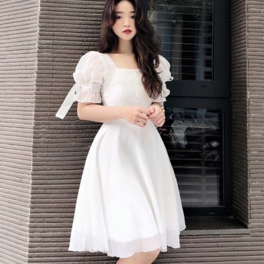 Đầm trắng dự tiệc tay nơ xinh xắn | BigBuy360 - bigbuy360.vn