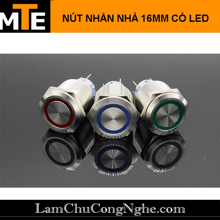 Nút nhấn nhả chống nước có led 16mm 3-6V