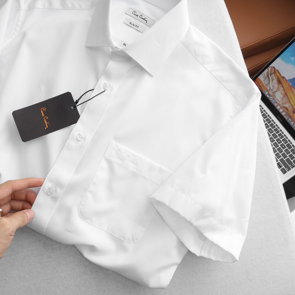 Áo Sơ Mi Nam Ngắn tay P.cardin Xuất Hàn Màu Trắng chất liệu cotton